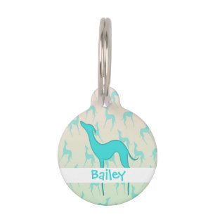 Greyhound whippet silhouette pattern Dog name Pet Tag