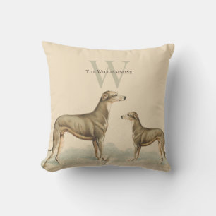 Greyhound Whippet Soft Pink Retro Style  Cushion