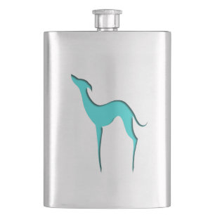 Greyhound/Whippet turquoise silhouette Flask