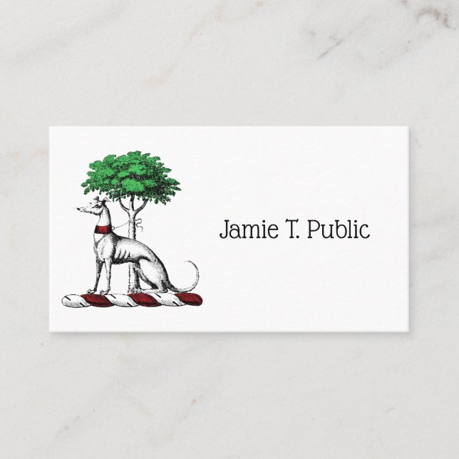 Greyhound Whippet With Tree Heraldic Crest Emblem Business Card (Front)