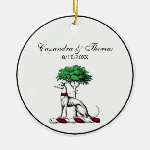 Greyhound Whippet With Tree Heraldic Crest Emblem Ceramic Tree Decoration