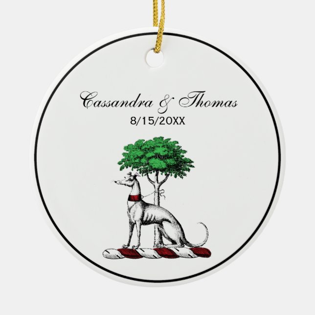Greyhound Whippet With Tree Heraldic Crest Emblem Ceramic Tree Decoration (Front)