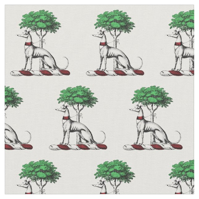 Greyhound Whippet With Tree Heraldic Crest Emblem Fabric (Close Up)