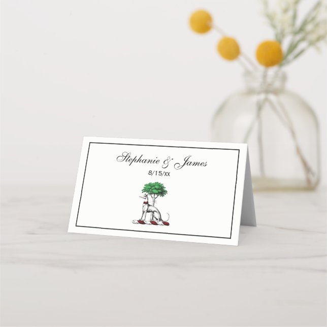 Greyhound Whippet With Tree Heraldic Crest Emblem Place Card (Front)