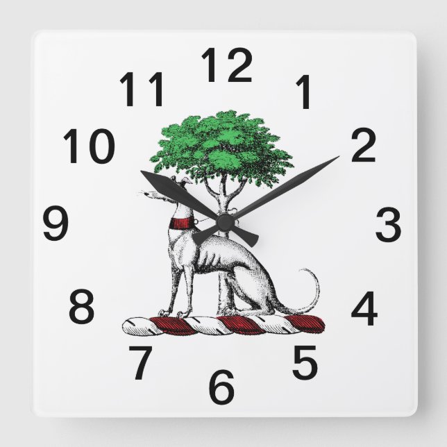 Greyhound Whippet With Tree Heraldic Crest Emblem Square Wall Clock (Front)
