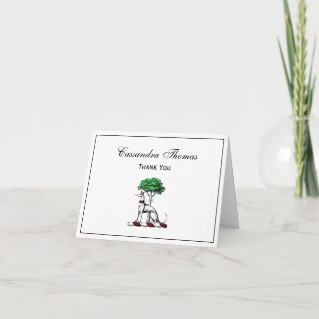 Greyhound Whippet With Tree Heraldic Crest Emblem Thank You Card (Front)