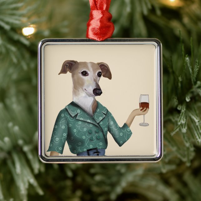 Greyhound Wine Snob Metal Tree Decoration (Tree)
