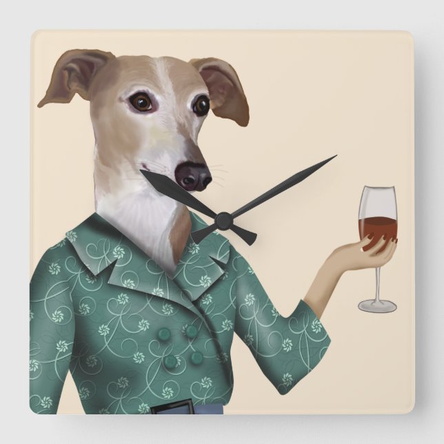 Greyhound Wine Snob Square Wall Clock (Front)