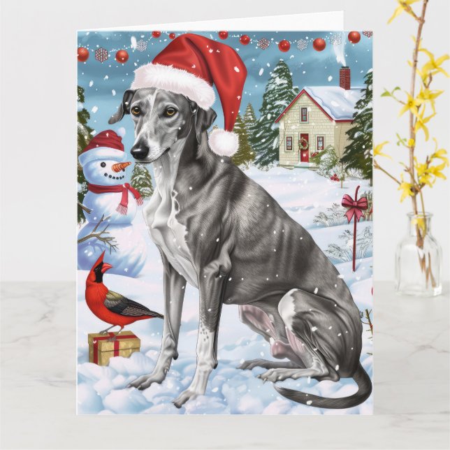 Greyhound Winter Wonderland Christmas Joy Card (Yellow Flower)