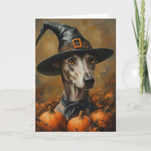 Greyhound Witch Halloween Holiday Card