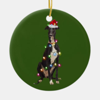 Greyhound With Christmas Scafts Santa Hat Ceramic Tree Decoration