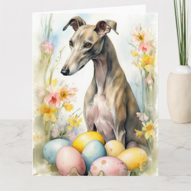 Greyhound with Easter Eggs Card (Front)