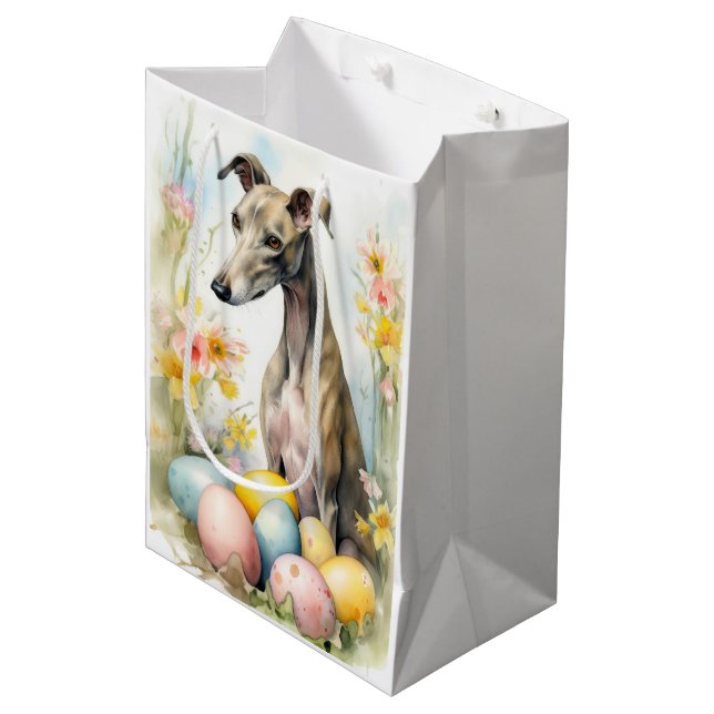 Greyhound with Easter Eggs Medium Gift Bag (Front Angled)