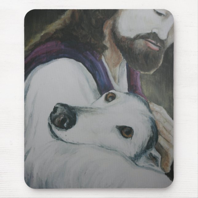 Greyhound with Jesus Dog Art Mouse Pad (Front)