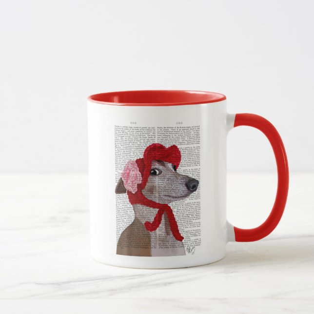Greyhound with Red Woolly Hat 2 Mug (Right)