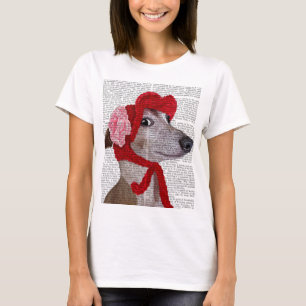 Greyhound with Red Woolly Hat 2 T-Shirt