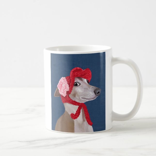 Greyhound with Red Woolly Hat Coffee Mug (Right)