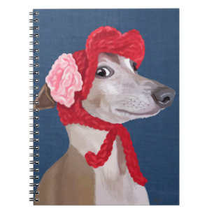Greyhound with Red Woolly Hat Notebook