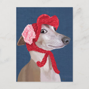 Greyhound with Red Woolly Hat Postcard