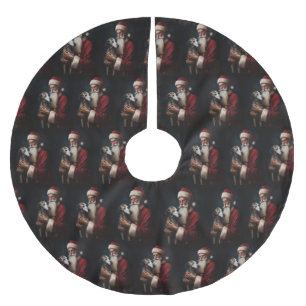 Greyhound With Santa Claus Festive Christmas Brushed Polyester Tree Skirt
