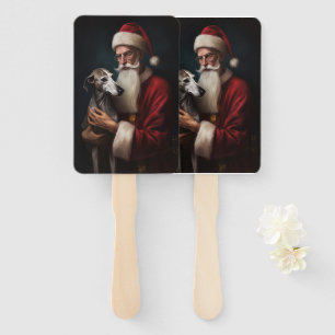 Greyhound With Santa Claus Festive Christmas Hand Fan