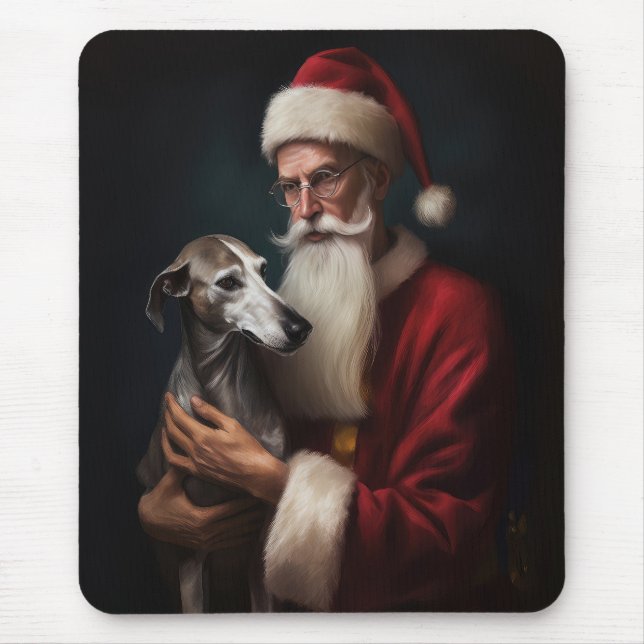 Greyhound With Santa Claus Festive Christmas Mouse Mat (Front)