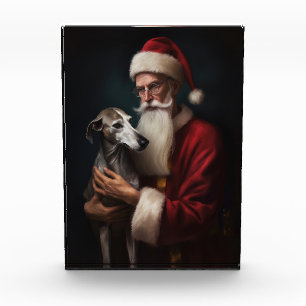 Greyhound With Santa Claus Festive Christmas Photo Block