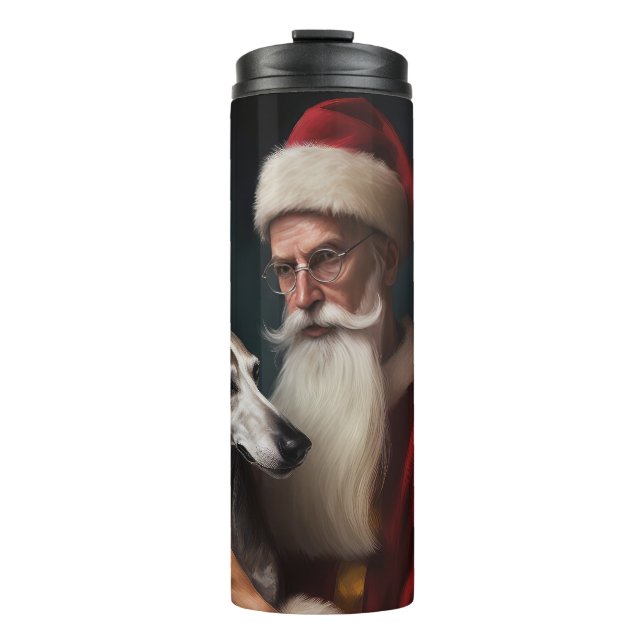Greyhound With Santa Claus Festive Christmas Thermal Tumbler (Front)