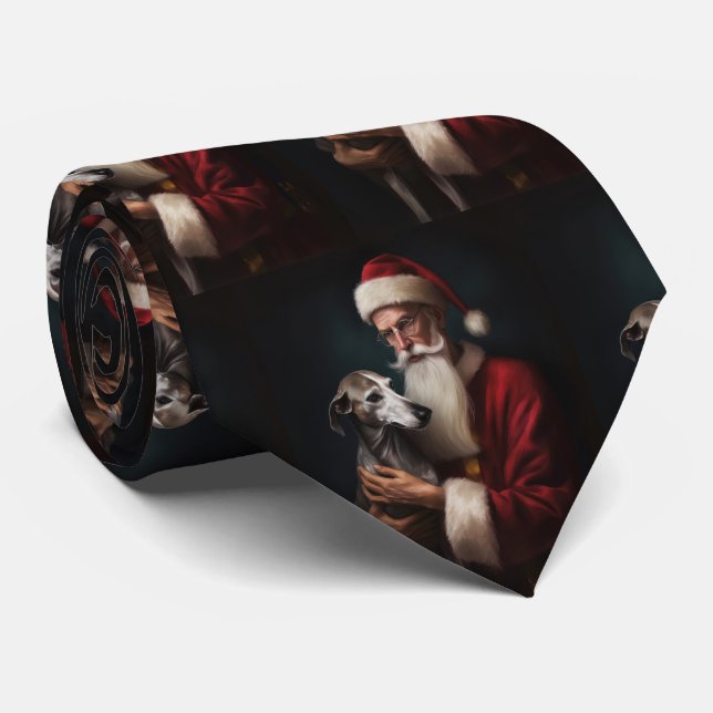 Greyhound With Santa Claus Festive Christmas Tie (Rolled)