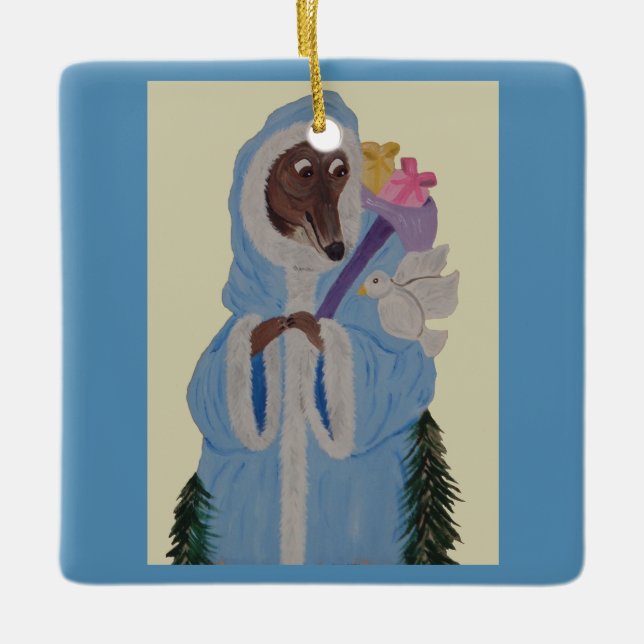 Greyhound with White Dove Ceramic Ornament (Front)
