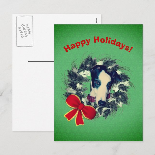Greyhound Wreath Christmas Holiday Postcard (Front/Back)