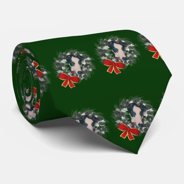 Greyhound Wreath Christmas Holiday Tie (Rolled)