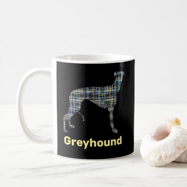 Greyhound Yellow & Blue Grid Lines Coffee Mug (With Donut)