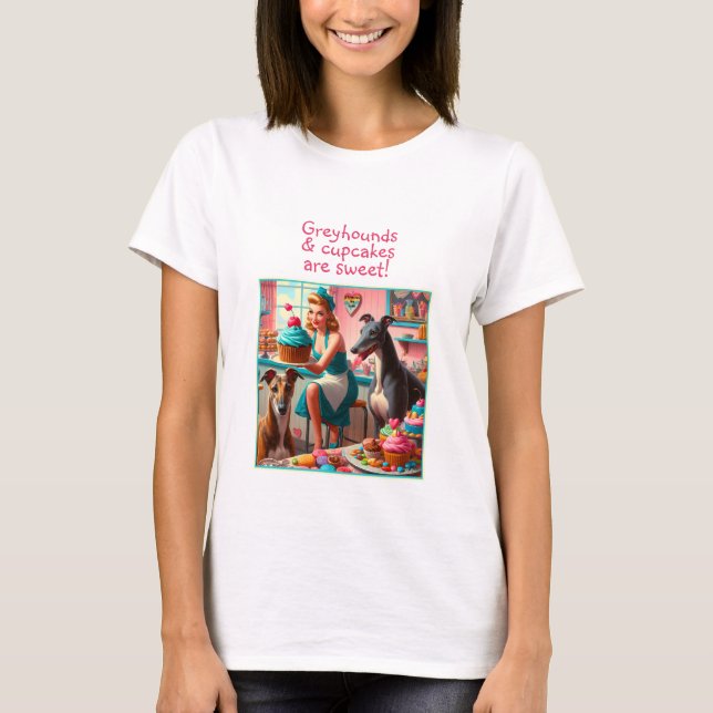 Greyhounds and Cupcakes Retro Vintage Bakery T-Shirt (Front)