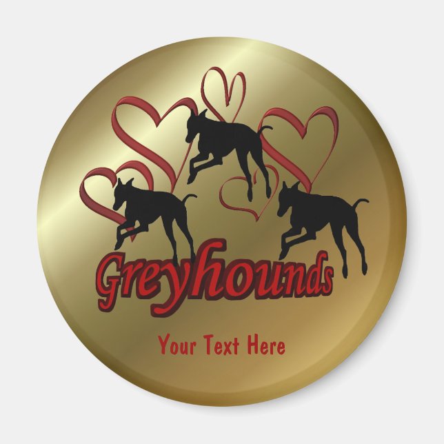 Greyhounds And Red Hearts Dog Magnet (Front)