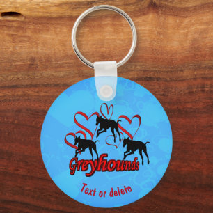 Greyhounds And Red Hearts Personalised Key Ring