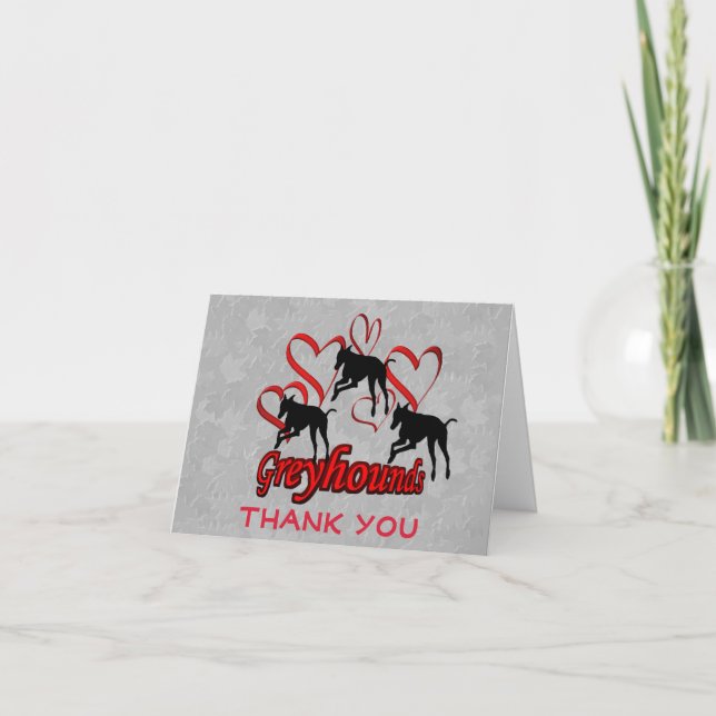 Greyhounds And Red Hearts Thank You Card (Front)