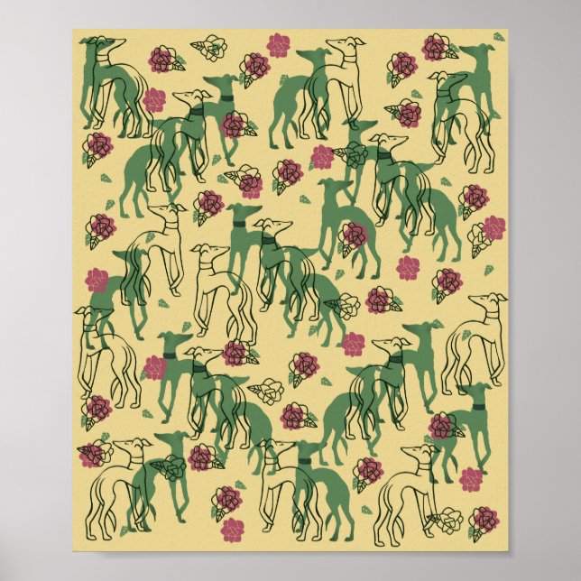 Greyhounds and Roses Greyhound Rose Pattern Spring Poster (Front)