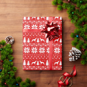 Greyhounds Christmas Sweater Pattern Red Wrapping Paper