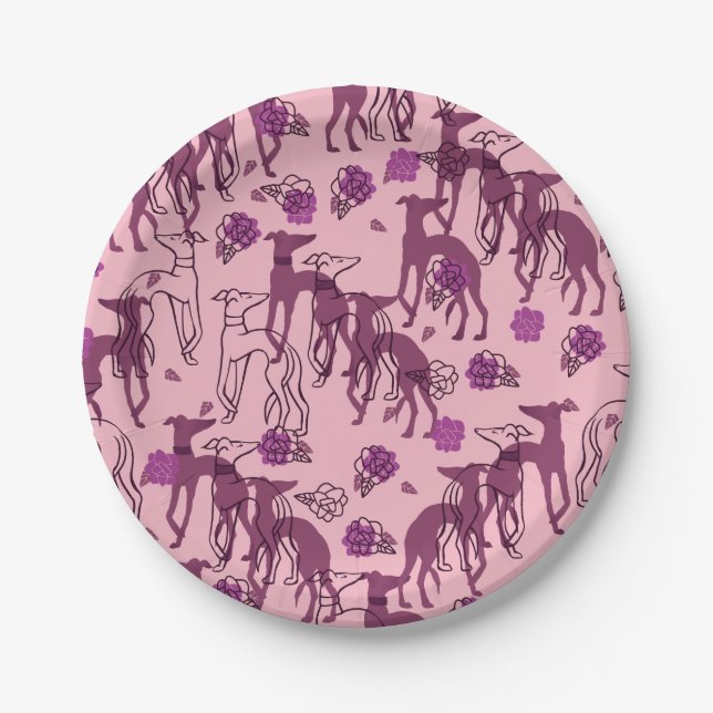 Greyhounds Garden Artwork Greyhound Roses Paper Plate (Front)