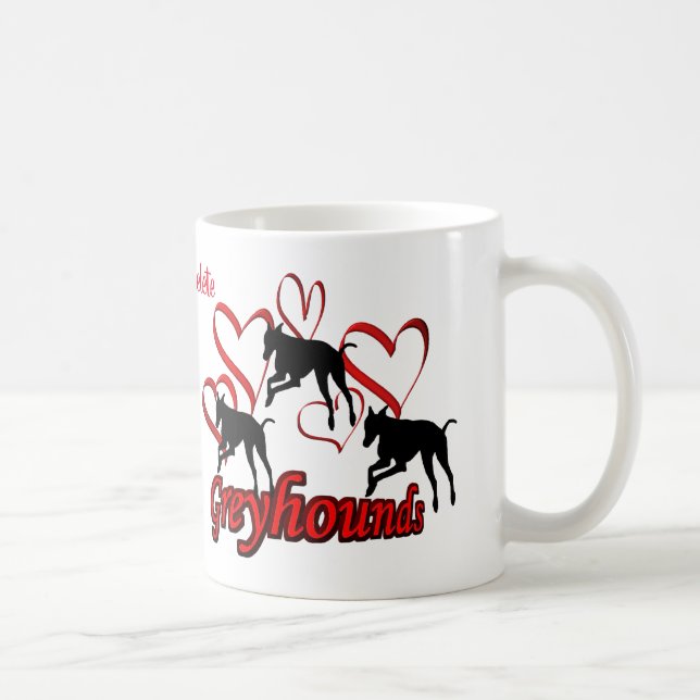 Greyhounds Hearts Dog Lover Personalised Coffee Mug (Right)
