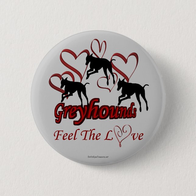 Greyhounds Hearts Love Dog Lover Button Pin (Front)