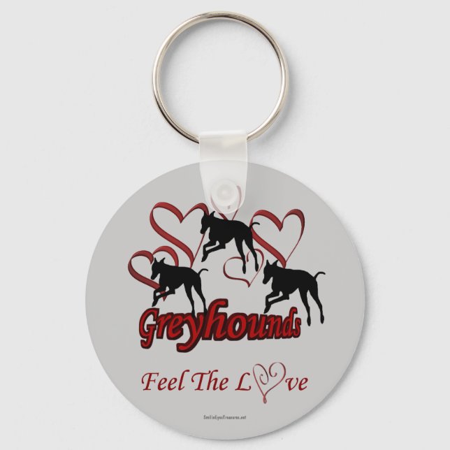 Greyhounds Hearts Love Dog Lover Key Ring (Front)