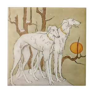 “Greyhounds in Winter” by Marjorie Miller Tile