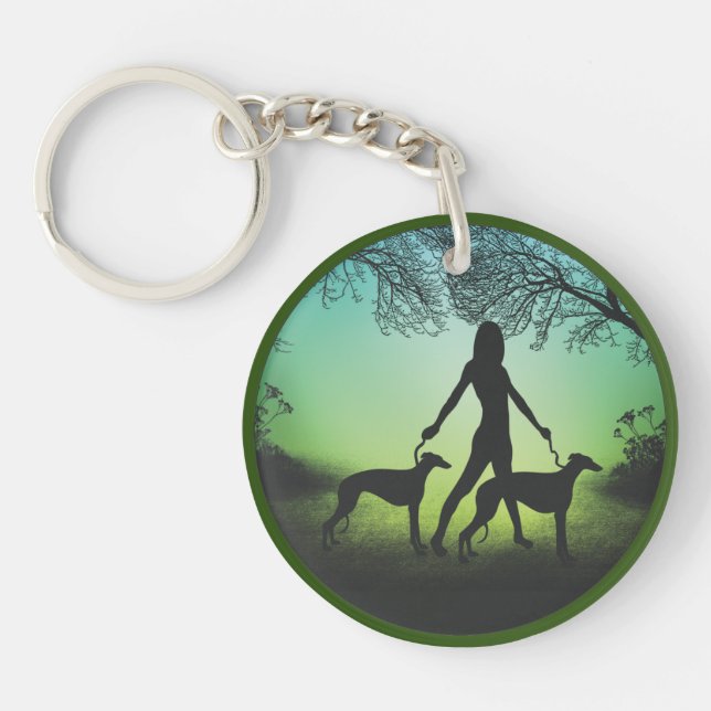 Greyhounds On A Walk Key Ring (Front)