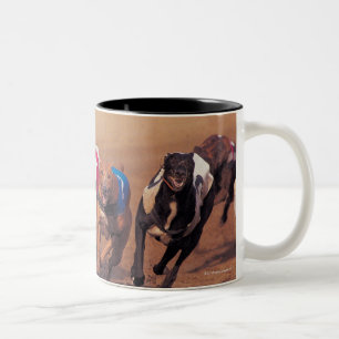 Greyhounds racing on track Two-Tone coffee mug
