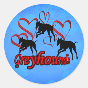 Greyhounds Red Hearts Dog  Classic Round Sticker