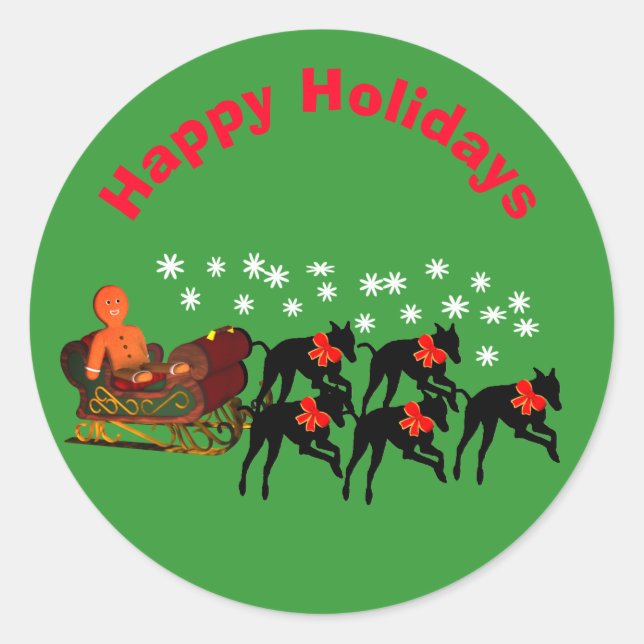 Greyhounds Sleigh Christmas Holiday  Classic Round Sticker (Front)