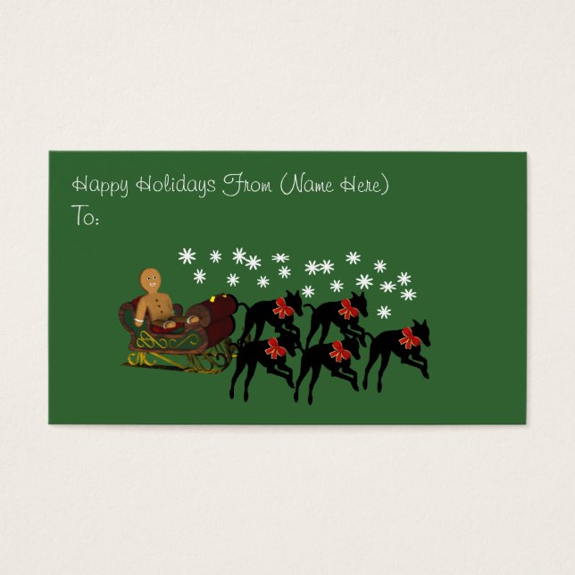 Greyhounds Sleigh Christmas Holiday Gift Card Tag (Front)