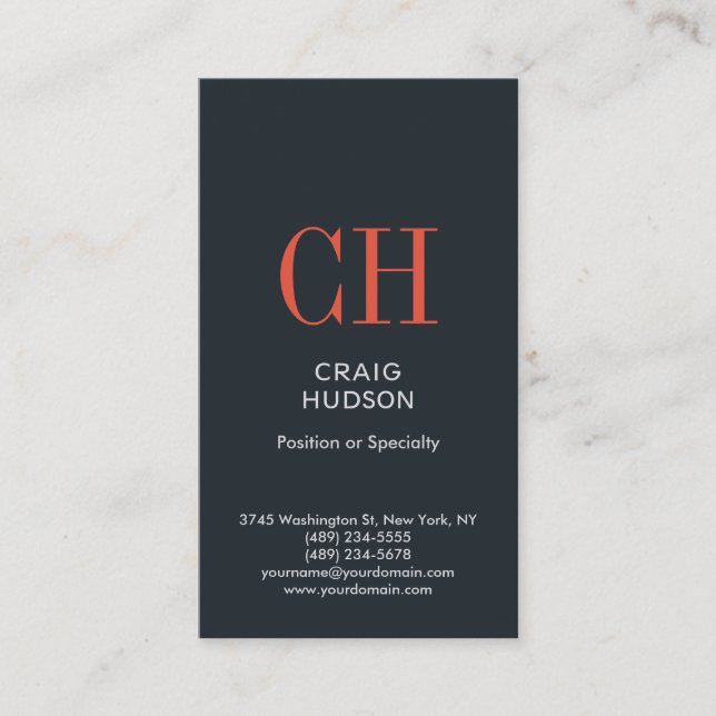 Greyish Blue Monogram Professional Business Card (Front)